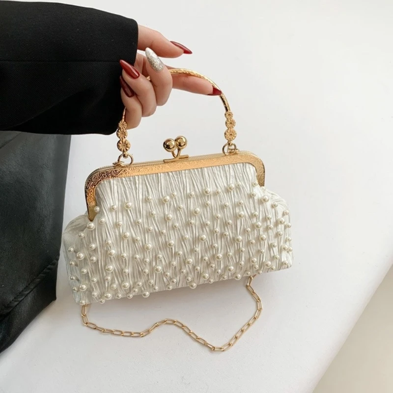 E74B Women\'s Fashion Evening Clutch Handbag Embellished Evening Party Purse with Metal Chain Shoulder Bag