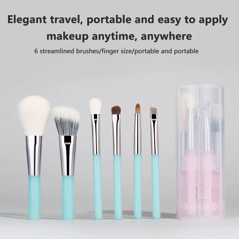 Mini 6pcs Makeup Brush Set With Storage Bucket Makeup Tool Soft Powder Brush Eye Shadow Lip Portable Halo Dye Brush Travel