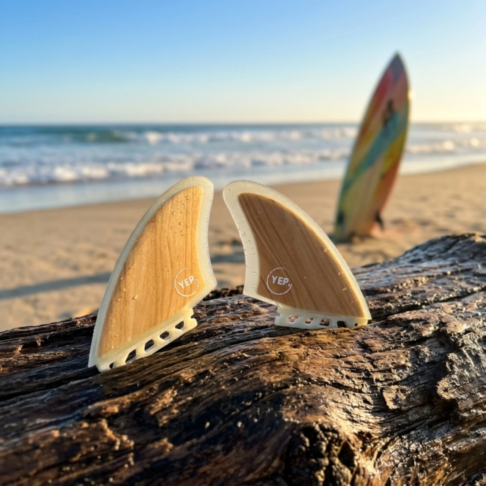 Single-Tab Fins Wood-Grain Fins with Bamboo Veneer Wave-Riding Fin Set Strong Controlled Flex for Surfers, Surfboard Tuning