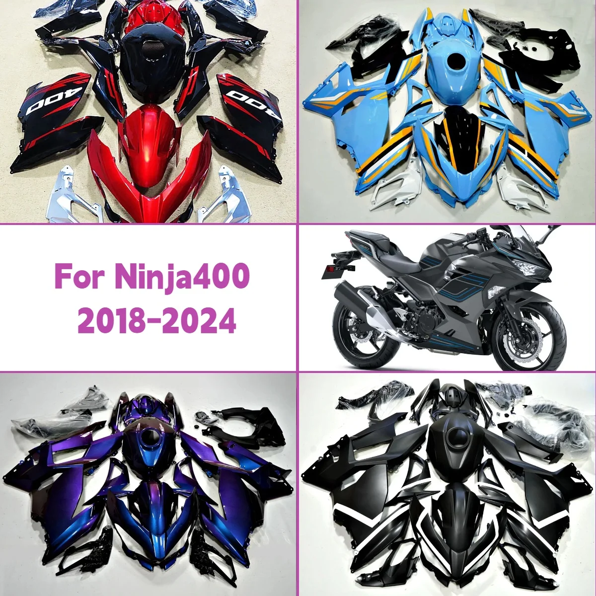 

Комплект обтекателей для Kawasaki Ninja 400 2018-2024 гг., уникальный дизайн, обтекатели для мотоциклов, литые под давлением, горячий стиль 18-24 Ninja 400