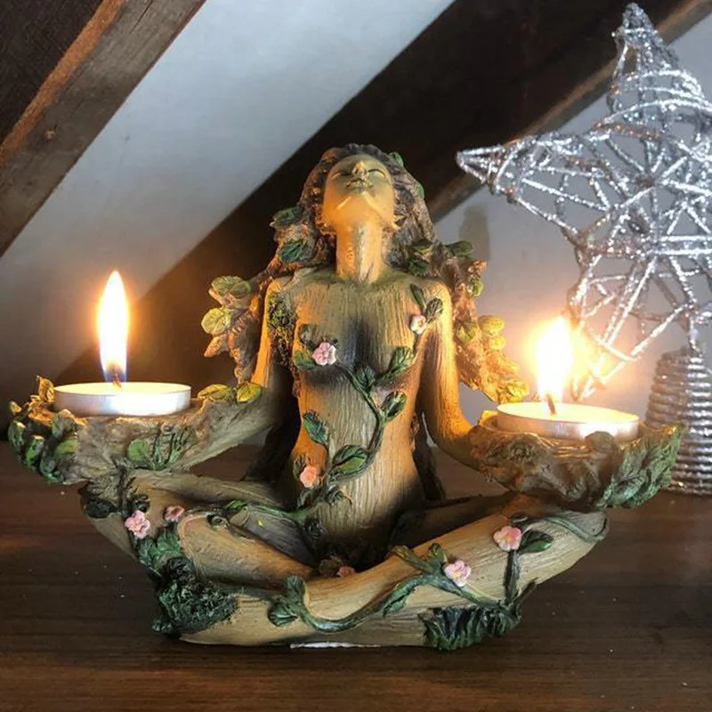 Grenzüberschreitender Natur-Balance-Kerzenständer, magischer Baumgeist, Kerzenständer, Waldwächter, Hexe, Kunstharz, Bastelornament