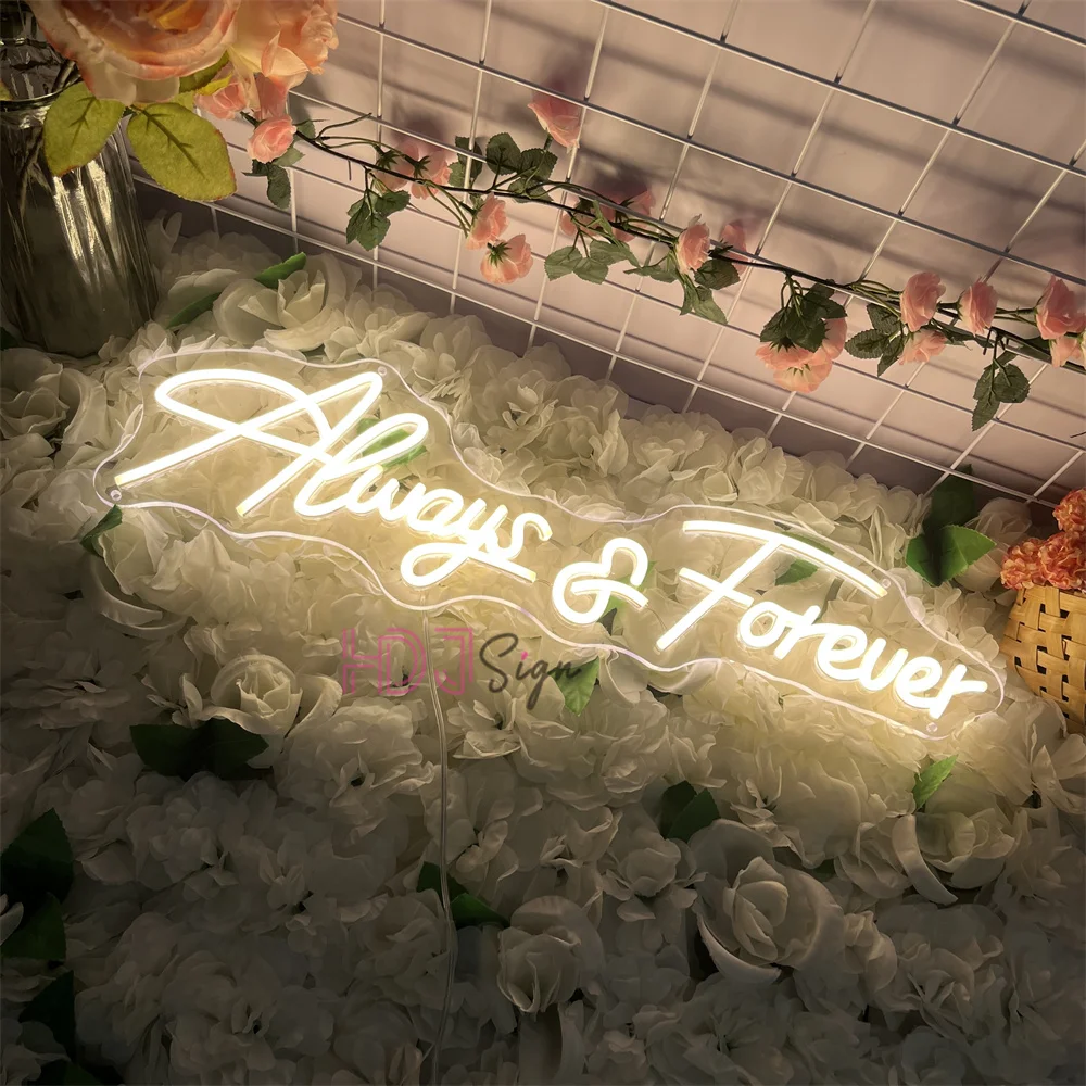 Always Forever Neon Led Sign Wall Room Decor Marriage Wedding Romantic Letter Neon Light Bedroom Decoration Dimmable Lamp Logo