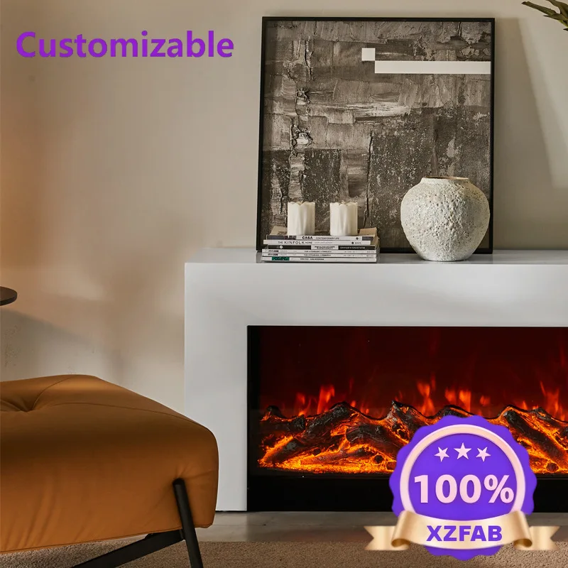 Factory Direct 2026 Slate Minimalist Fireplace TV Cabinet Living Room Background Wall Decoration Electronic Simulation Flame TV