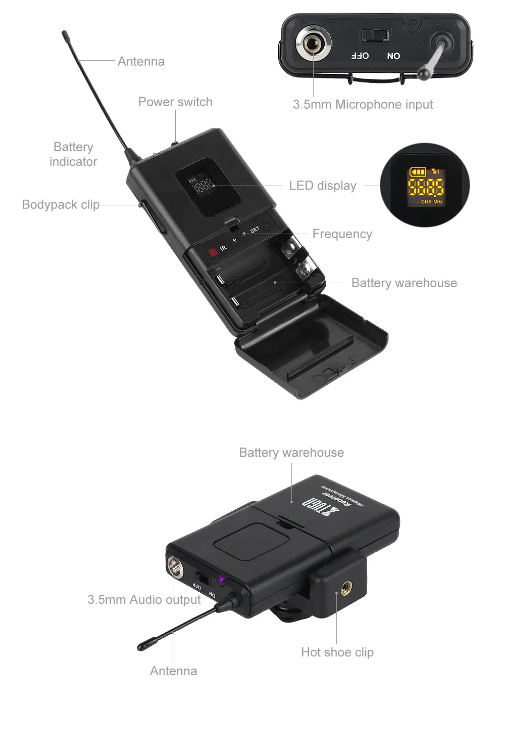 متوفر في المخزون كاميرا XTUGA CM4 اللاسلكية ذات طية صدر السترة/ميكروفون لاسلكي dslr لتسجيل المقابلات وتسجيل الكلام التعليمية #6