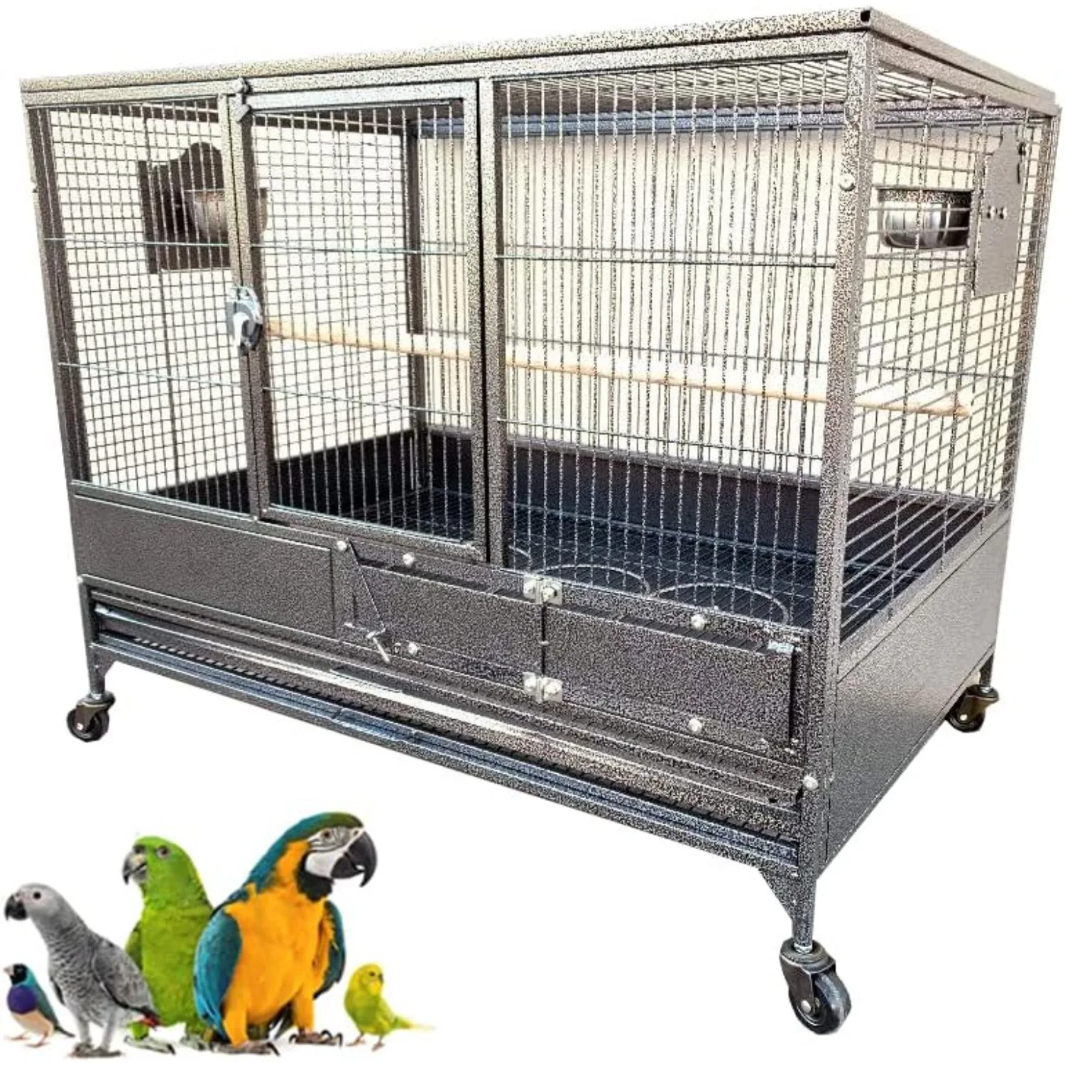 

Extra Large Heavy Duty Stacker Breeding Breeder Parrot Aviary Bird Rolling Cage with 1/2"Bar Spacing (Black Vein,Single Stacker)