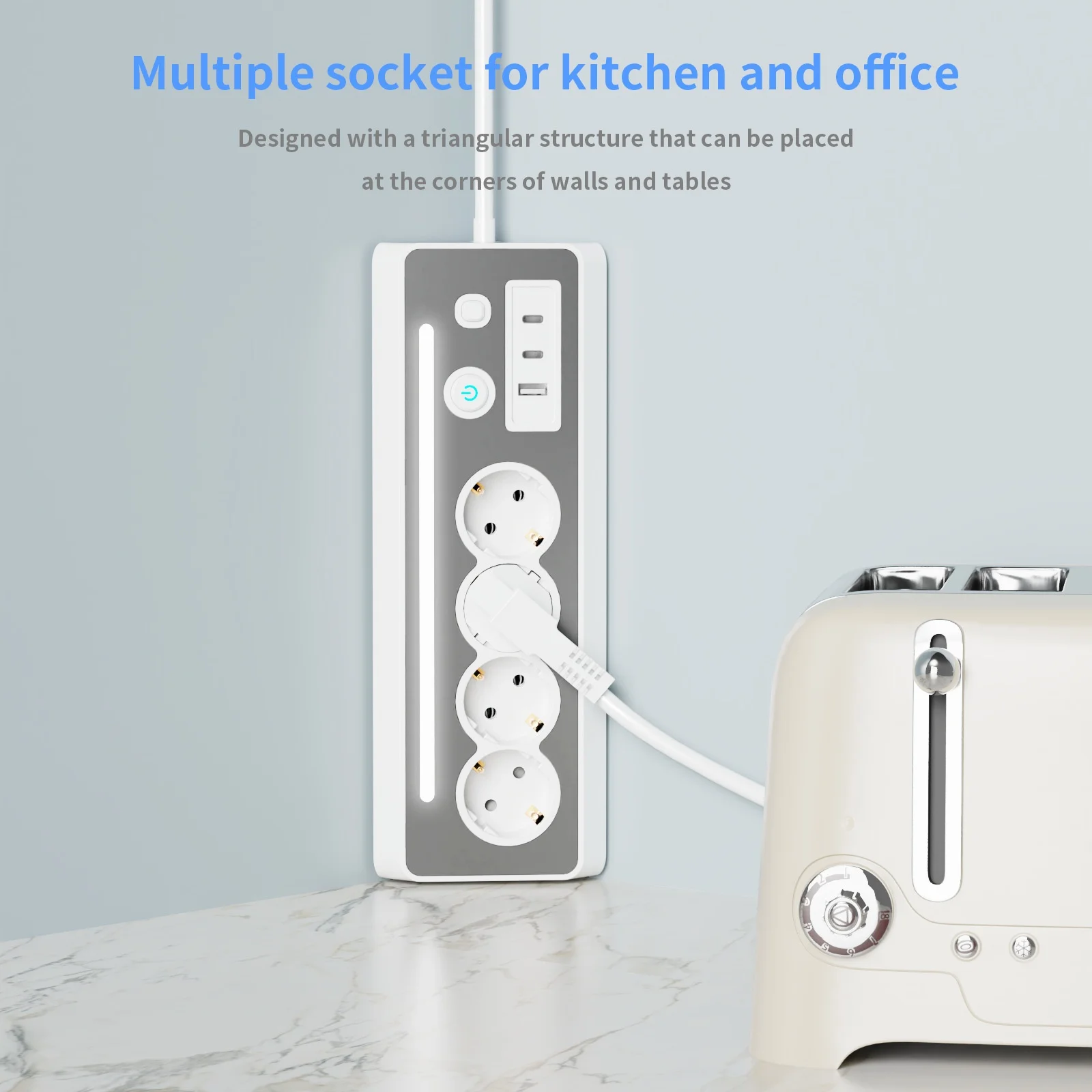 Stopkontak Lampu LED Eropa Baru 30W, Soket Samping Tempat Tidur 5 Lubang AC, Arus Terukur 10A, Multi-Plug Satu Putaran, Kompatibel WiFi