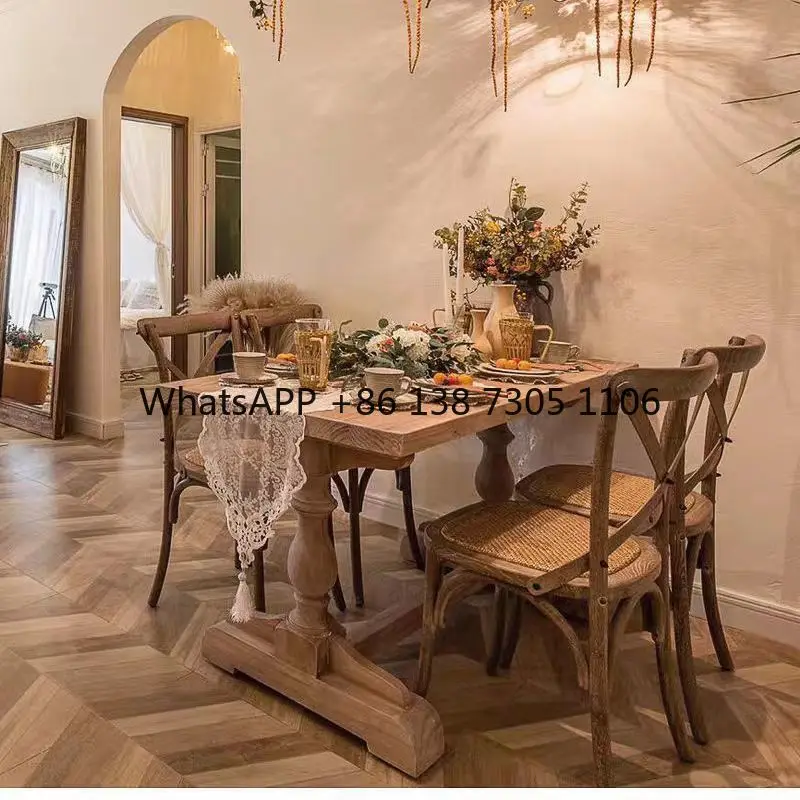 

French country solid wood retro home dining table American Roman column restaurant B & B dining table