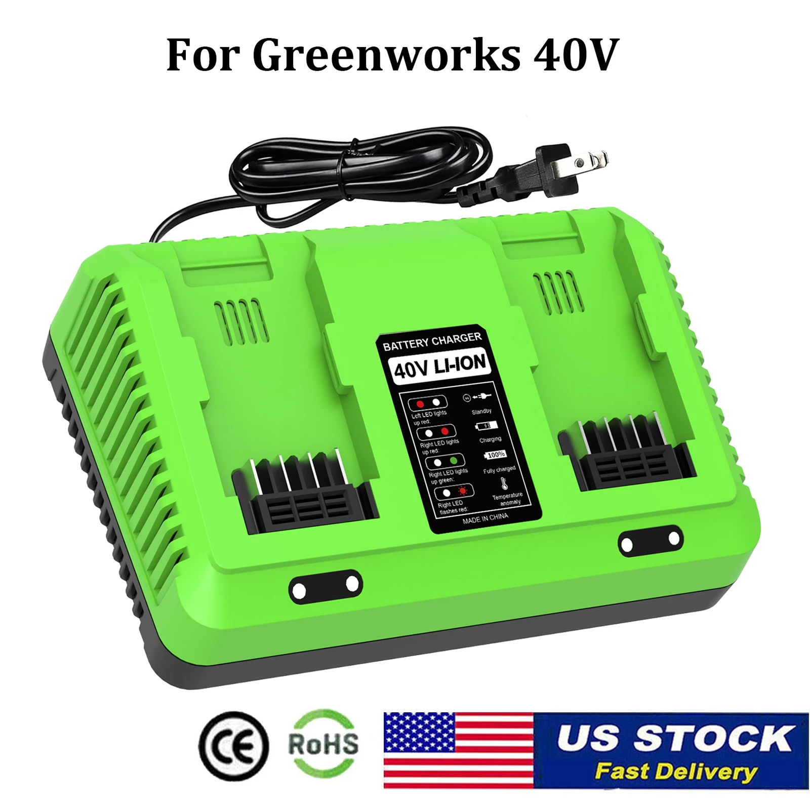 40V Dual-Port Replacement for Greenworks Battery Charger,Fits 29482 29252 20202 22262 29472 29462 40V G-MAX Battery