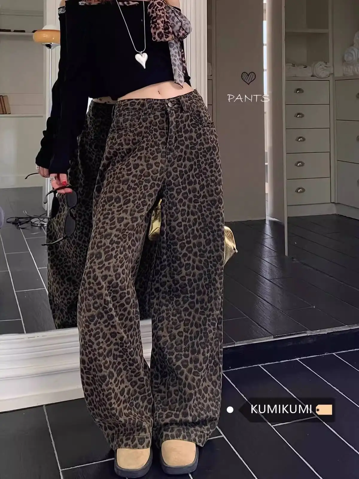 Women Leopard Print Pants 2026 Spring Sweat Pants For Women Curvy Wide Leg Y2K Pants