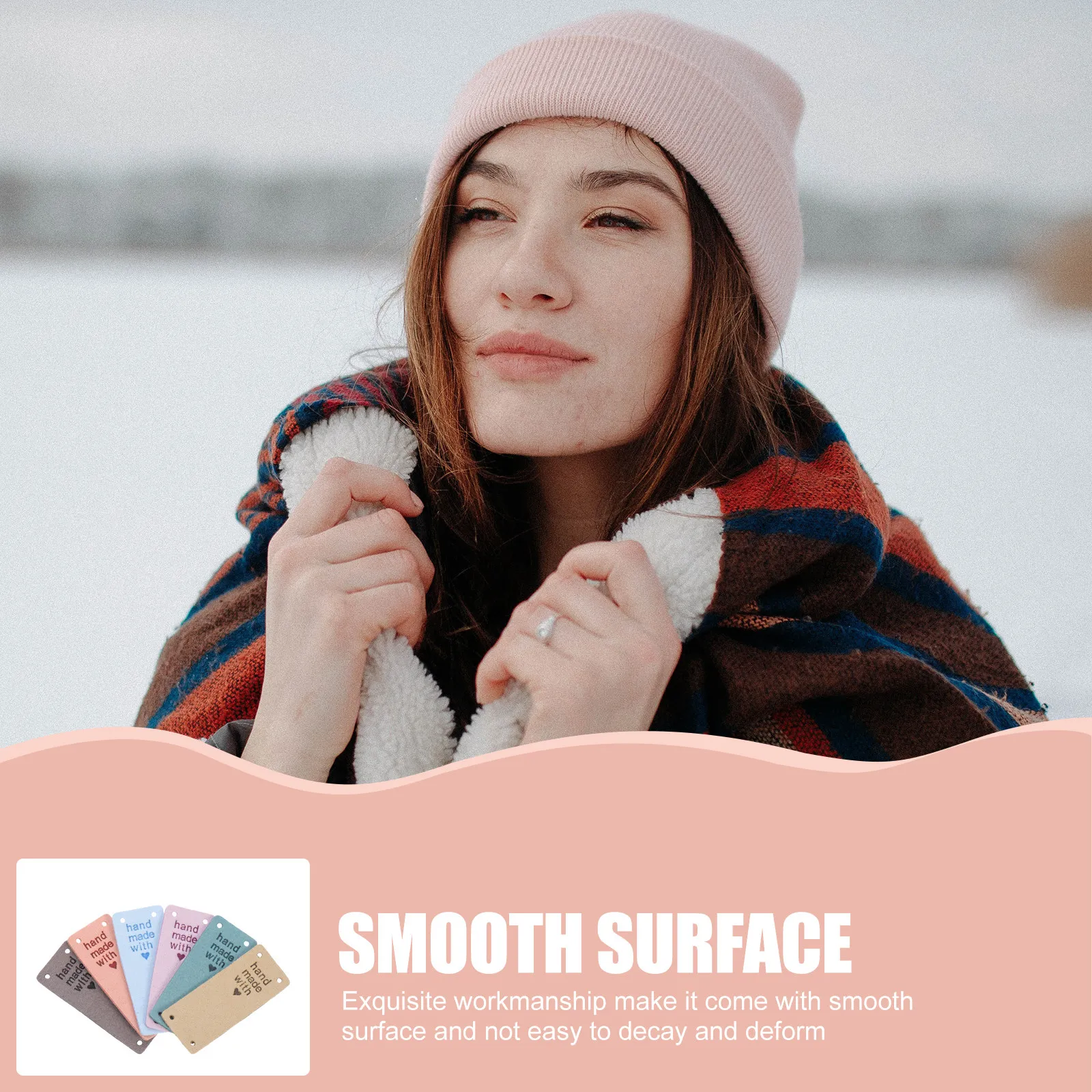 30Pcs Colorful Handmade Embossed Labels Tags for Clothes Sewing DIY Knitting Craft Microfiber Apparel Accessories