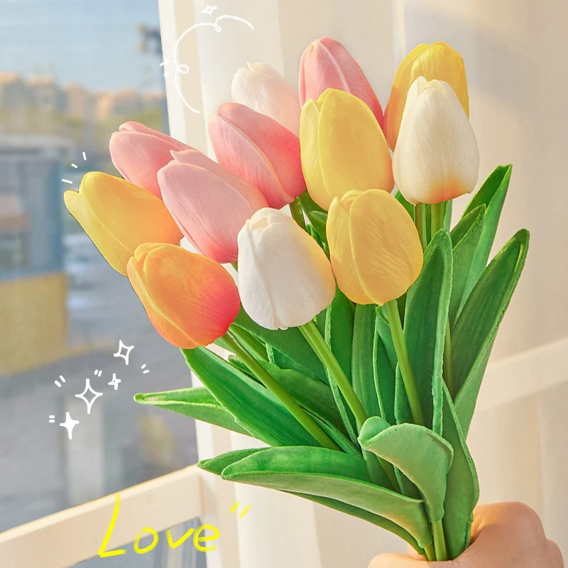 35cm Artificial Tulip Flower White Simulated Flower Real Touch Tulips for Wedding Ceremony Living Room Decor Floral for Vase