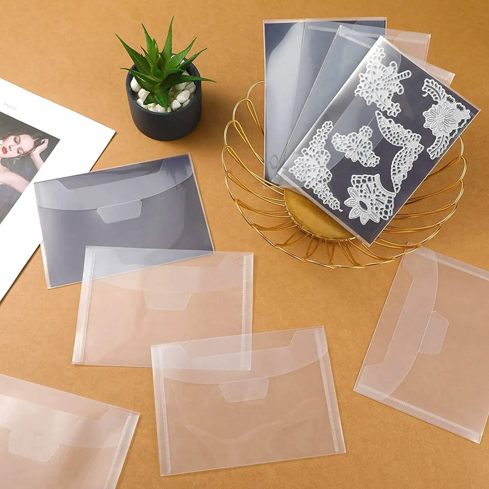 60 Pcs Clear Stamp And Die Storage Bag Resealable Storage Pocket Large Envelope Case For DIY Scrapbooking Paper Card-AT64