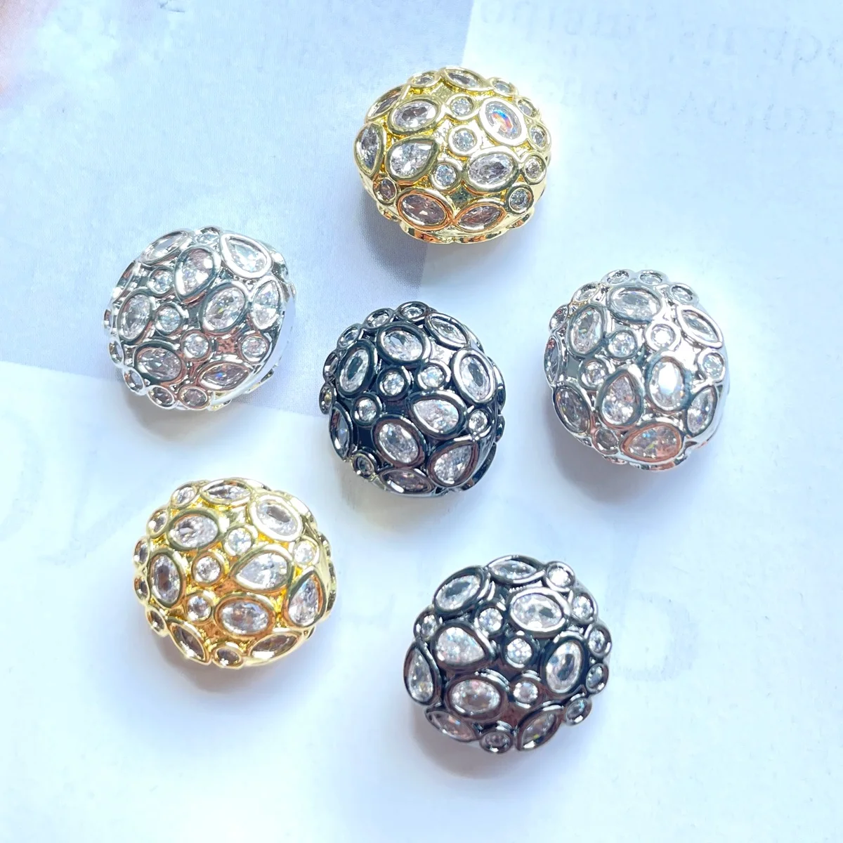 6PCS Colorful Clear Zirconia Pave Oval Egg Spacers Bling Loose Beads for Women Bracelets Earring Necklace Creation Accessories