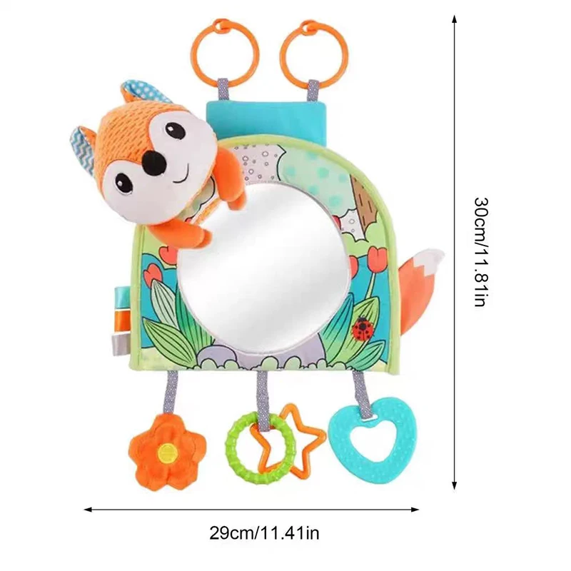 Baby Car Seat Toys Multi-Function Baby Mirror Toys Infant Soft Mirror Tummy Time Toys Hanging Squeaky Sensory Rattle Baby Toys