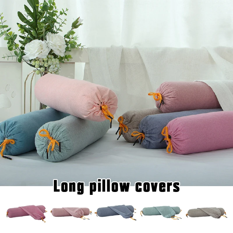 2Pcs Cylindrical Pillow Case Pillow Cover Summer Thin Neck Headrest Bolster Pillowcase Bed Sofa Waist Pillowcase Without Filling