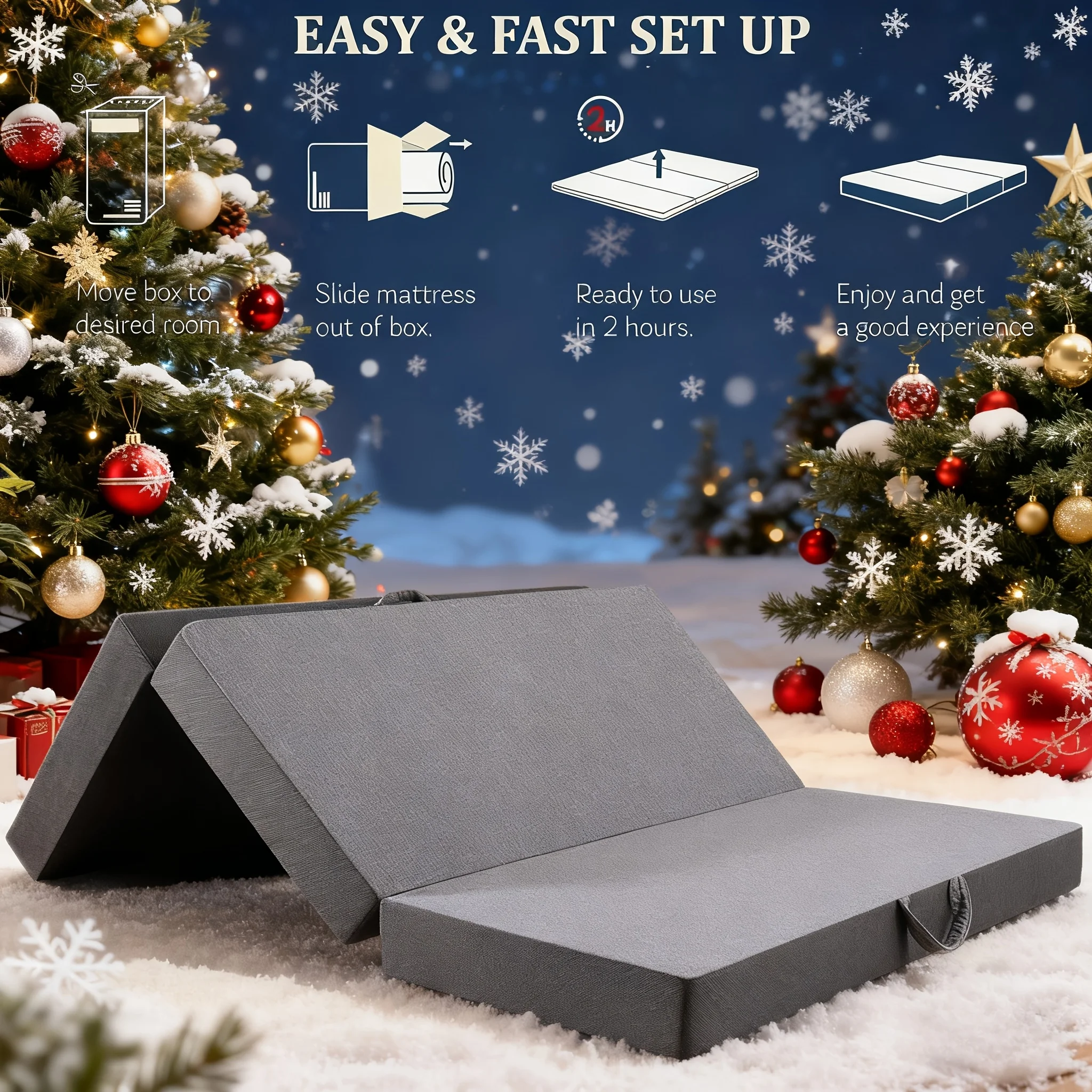 

3/4/6-inch Thickness Tri-fold Memory Foam Mattress Topper, Single Folding Mattress, With Foldable And Washable Pillowcases, Trav