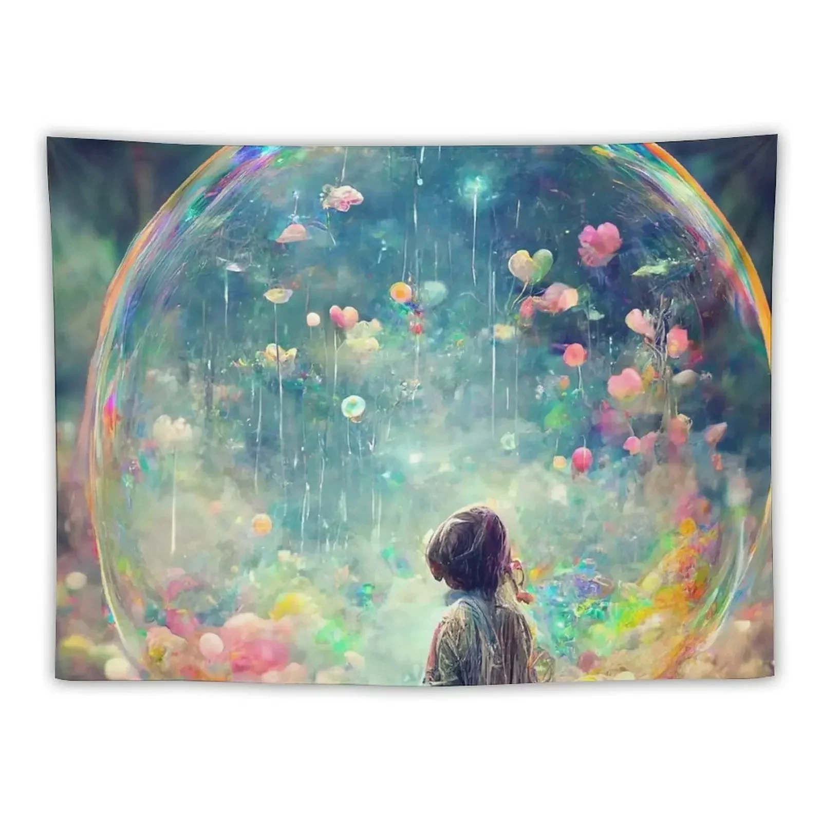 Bubble Girl Dreamer Rainbow Abstract Art Print Tapestry Aesthetic Decoration Room Design Decoration Wall Tapestry