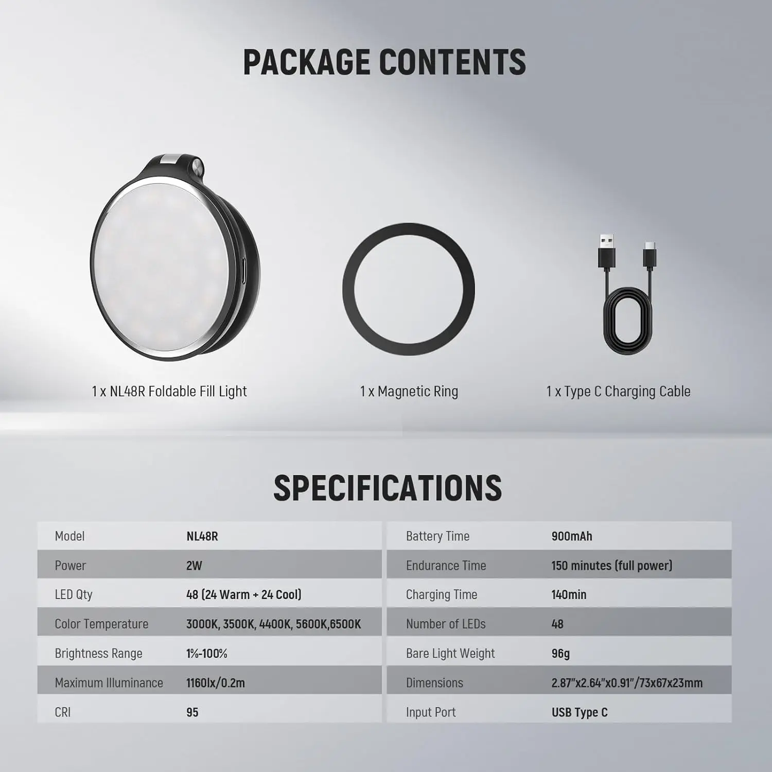 NEEWER Basics Magnetisches LED-Selfie-Licht Kompatibel mit MagSafe iPhone, Tischständer Handyhalter mit Schminkspiegel 900mAh – Detail 9