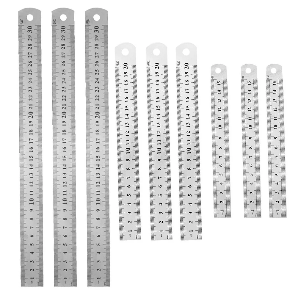 9pcs Stainless Steel Ruler 15Cm Short Scale Measuring Tool For School Office Drawing Math Geometry Student Stationery Metal