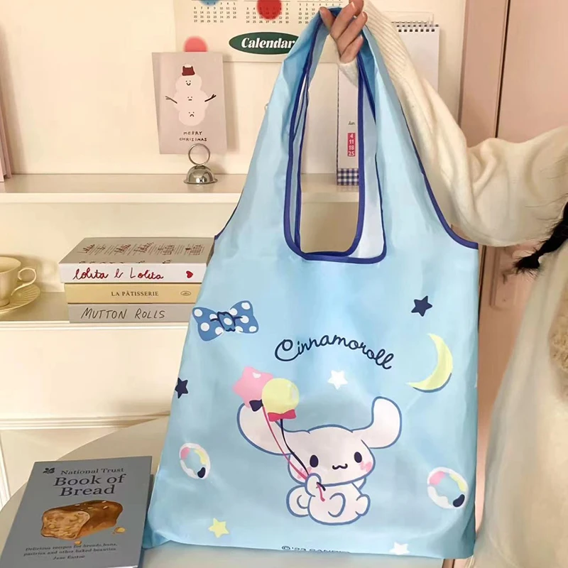 Cute Sanrio Folding Eco Shopping Bag Hello Kittys Accessories Kawaii Cartoon Anime Portable Storage Bag Large Toys for Girl Gift