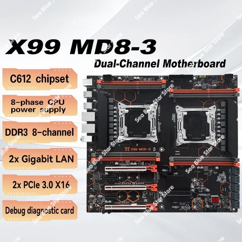 New computer main board X99-MD8-3 Dual-way motherboard DDR3 PCIE X16 * 2