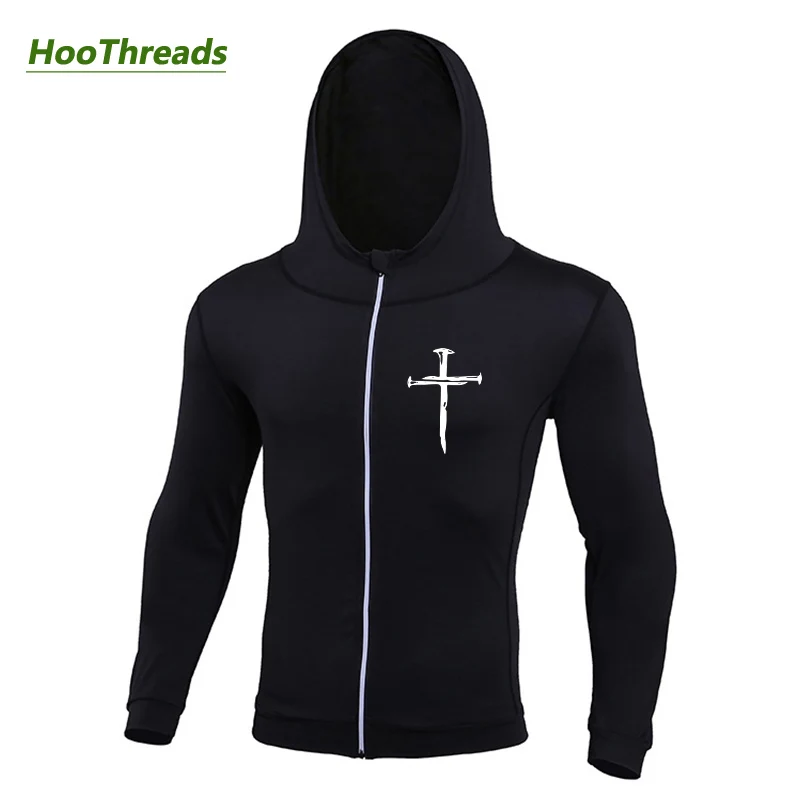 Chaquetas de correr con estampado de cruz cristiana para hombres, abrigos atléticos con cremallera, prendas de vestir de compresión de secado rápido, Tops de Fitness al aire libre