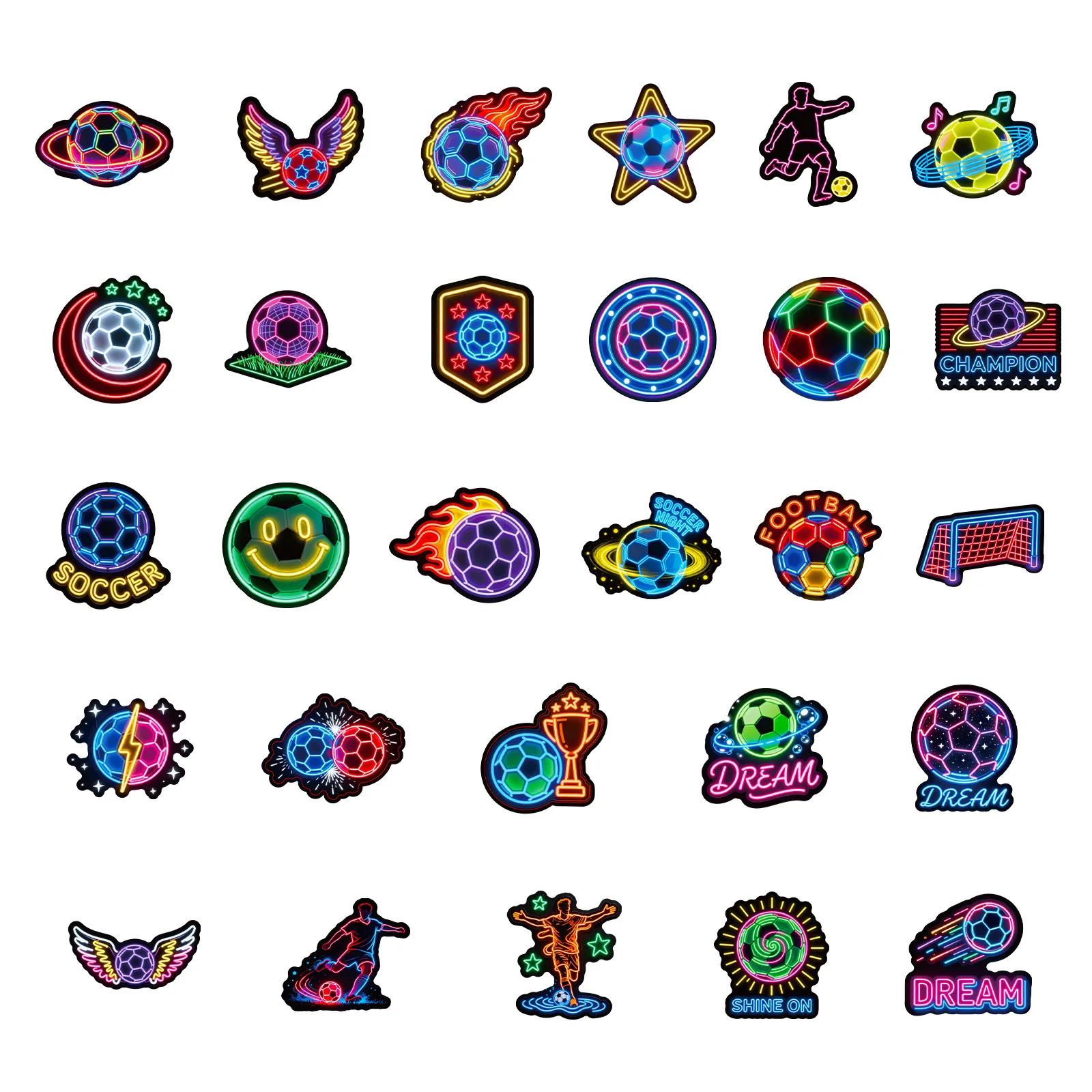 10/56PCS Football Cartoon Stickers Neon Style Graffiti Sports DIY Ball Games Decoration DIY Toys Laptop Guitar Car Bike Decals
