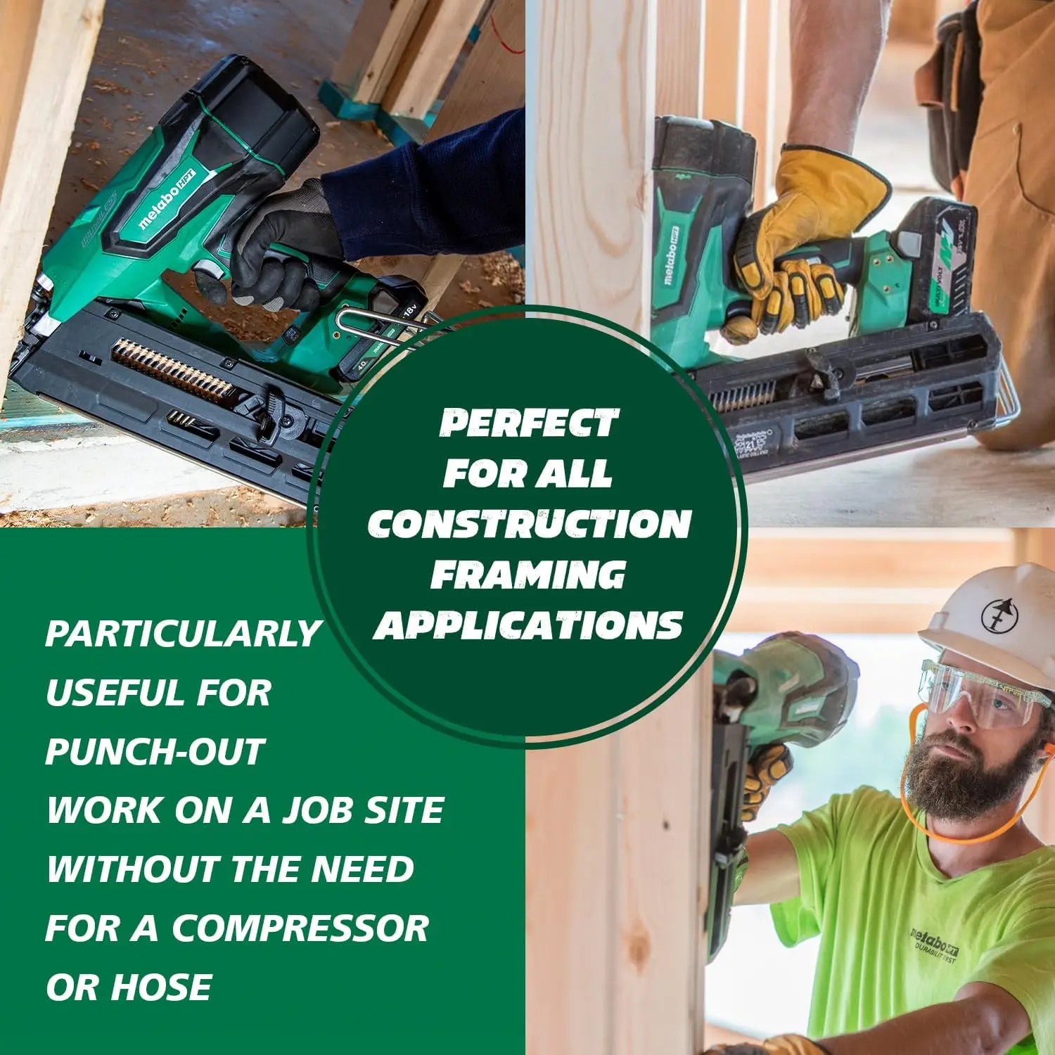 Metabo HPT Cordless 18V MultiVolt™ Framing Nailer Kit | 21 Degree Magazine | Round Head Nails from 2-Inch up to 3-1/2-Inch