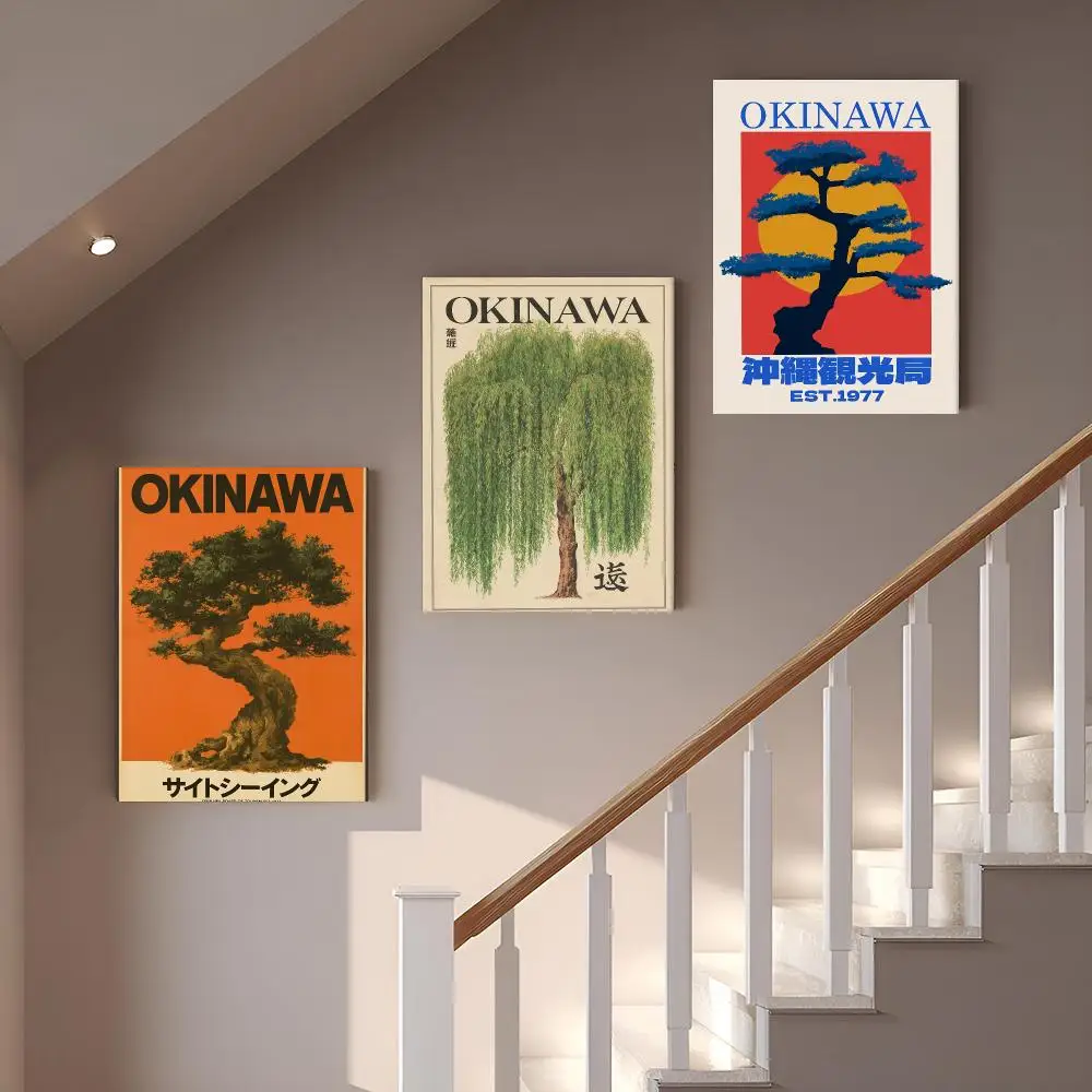 O-Okinawa Retro Japanese Travel Framed Wall Painting Modern Framed Canvas Wall Art Print Home Decoration Poster Living Room