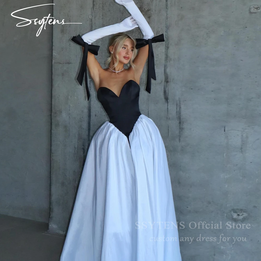 SSYTNS Chic Schwarz Und Weiß Satin Abendkleider Sexy Lange Vestidos De Fiesta Sweeethart Elegantes Robes De Soirée Angepasst