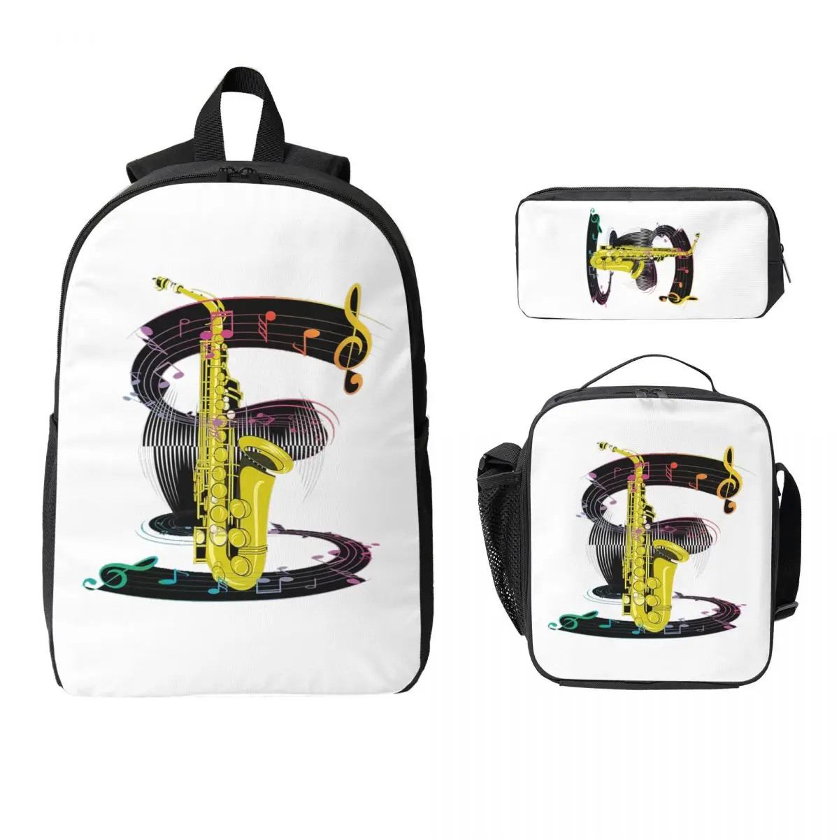 

Saxophone Player Music Art Girls Y2k Graphic Backpack Student Boys Girls BookBag School Bag 3ps Insulated Lunch Bag Pencil Case