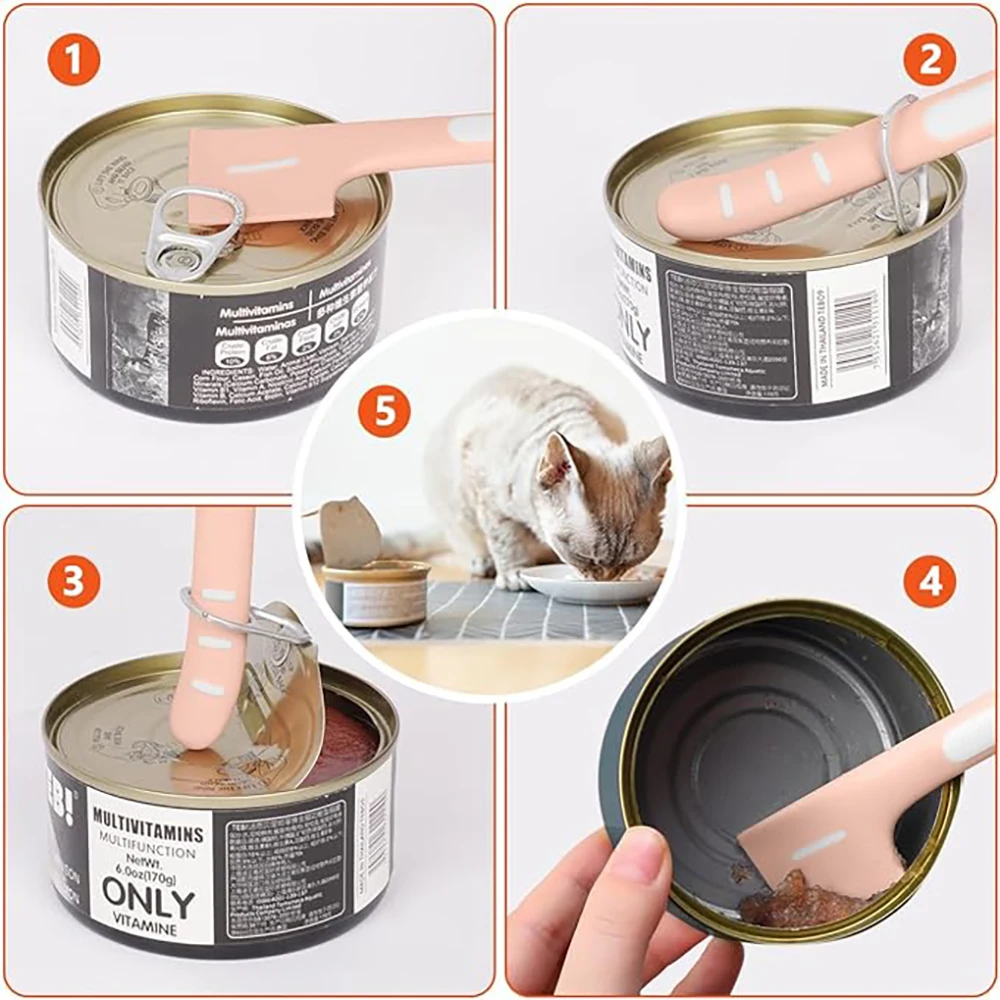 ช้อนกระป๋องอาหารสัตว์เลี้ยงทําจากวัสดุซิลิโคนสําหรับผสมอาหารแมวและอาหารสุนัขสามารถช้อนสามารถใช้สําหรับเปิดฝาปิดและให้อาหาร