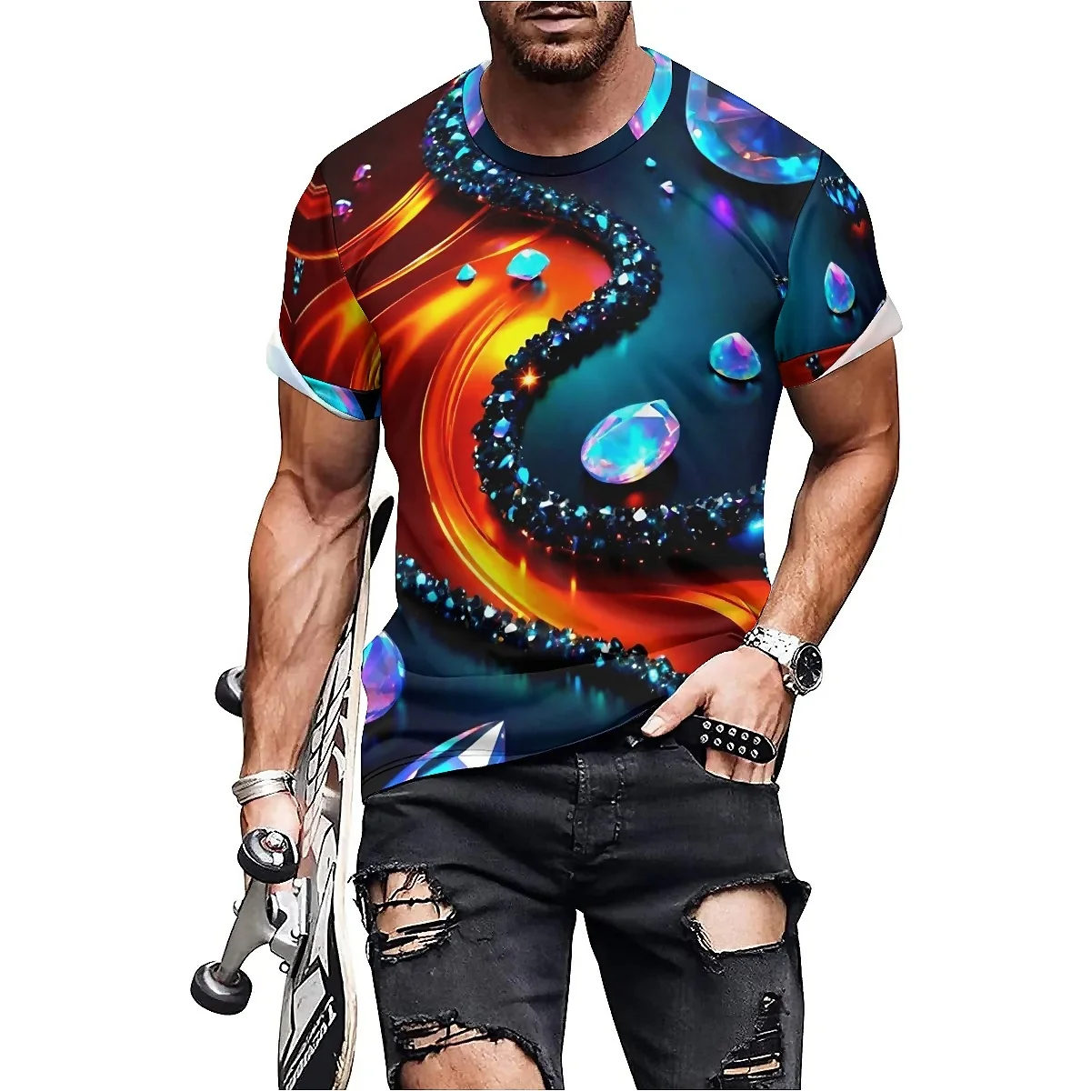 

Summer Beach Bright Color Men's 3D Printed Short Sleeve T-Shirt - Crew Neck