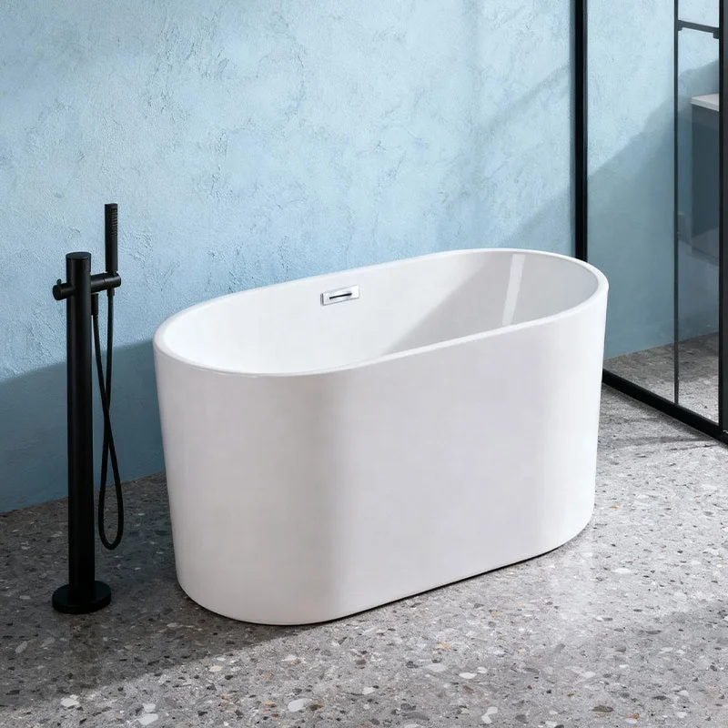

Modern Hotel Home Small White Acrylic Soaking Oval Freestanding Bathtub