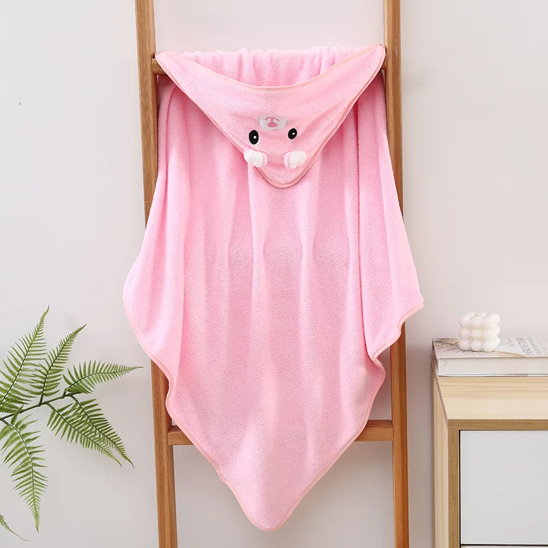 Baby Hooded Cloak Towel Coral Fleece Cartoon Bath Robe Super Absorbent Newborn Wrap Skin Friendly No Shedding All Season