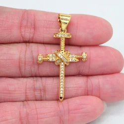 High Quality Gold Color Clear Cubic Zirconia Fashion Wrapped Nails Cross Pendant Jewelry