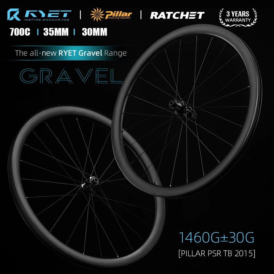 2025 RYET Carbon GRAVEL Wheelset Disc Brake Tubeless 36T 700C Bike