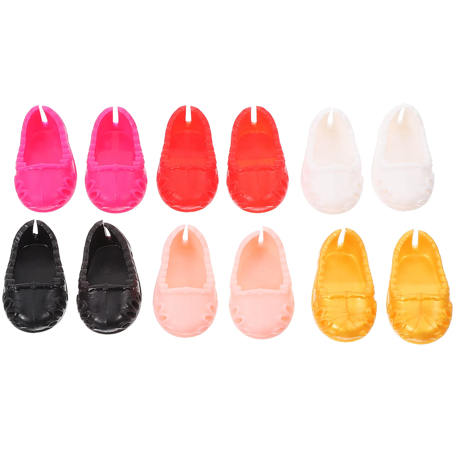 

Mini Baby Dolls Shoes 6 Pairs 17cm Accessories Miniature Plastic House Models Black Red White Gold Flat Design