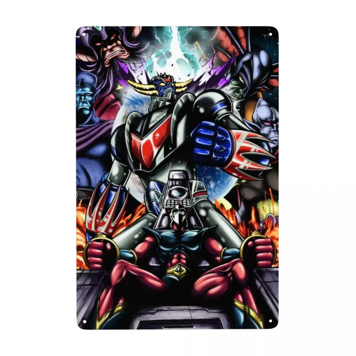 Vintage Mazinger Z Mad Robot Metal Sign Personalized Grendizer Anime Manga Tin Plaques Cafe Wall Decor Decorative Art