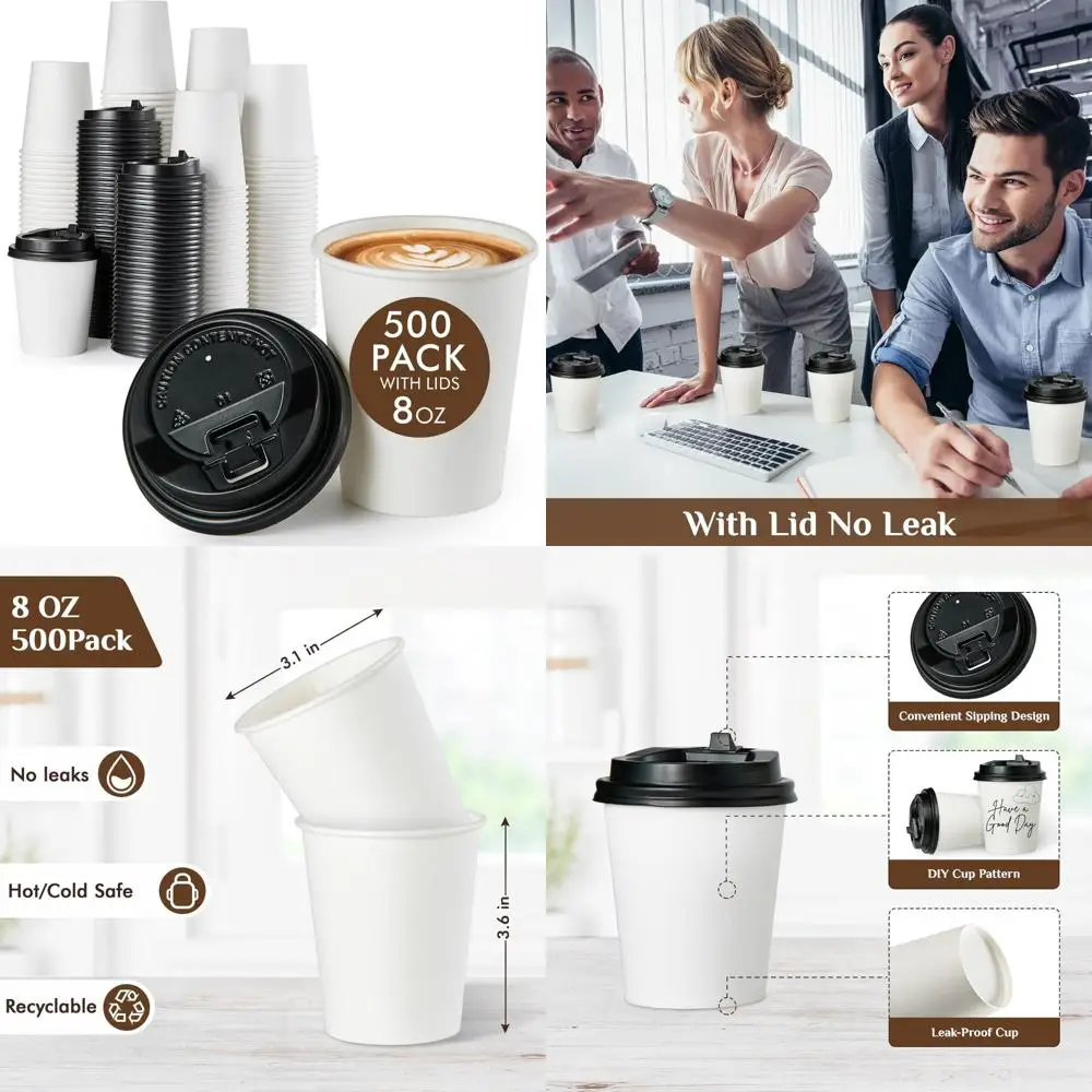 

Disposable 8 Oz Coffee Cups with Lids for Cold and Hot Drinks, Ideal for Home, Travel, and Retail Establishments