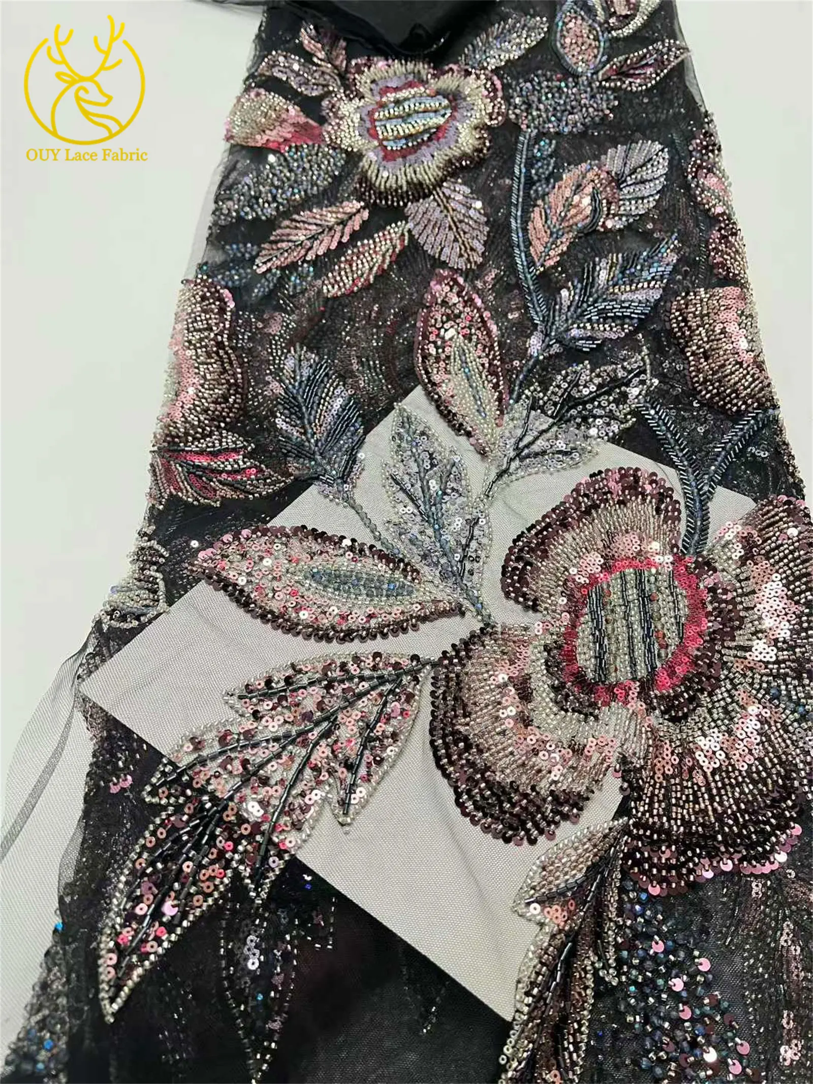 Eleganter Hochwertiger Afrikanischer Spitzenstoff 2026 Königlich Bestickte Französische Pailletten-Spitze für Damenkleider Hochzeitskleidung Näharbeiten – Detail 21