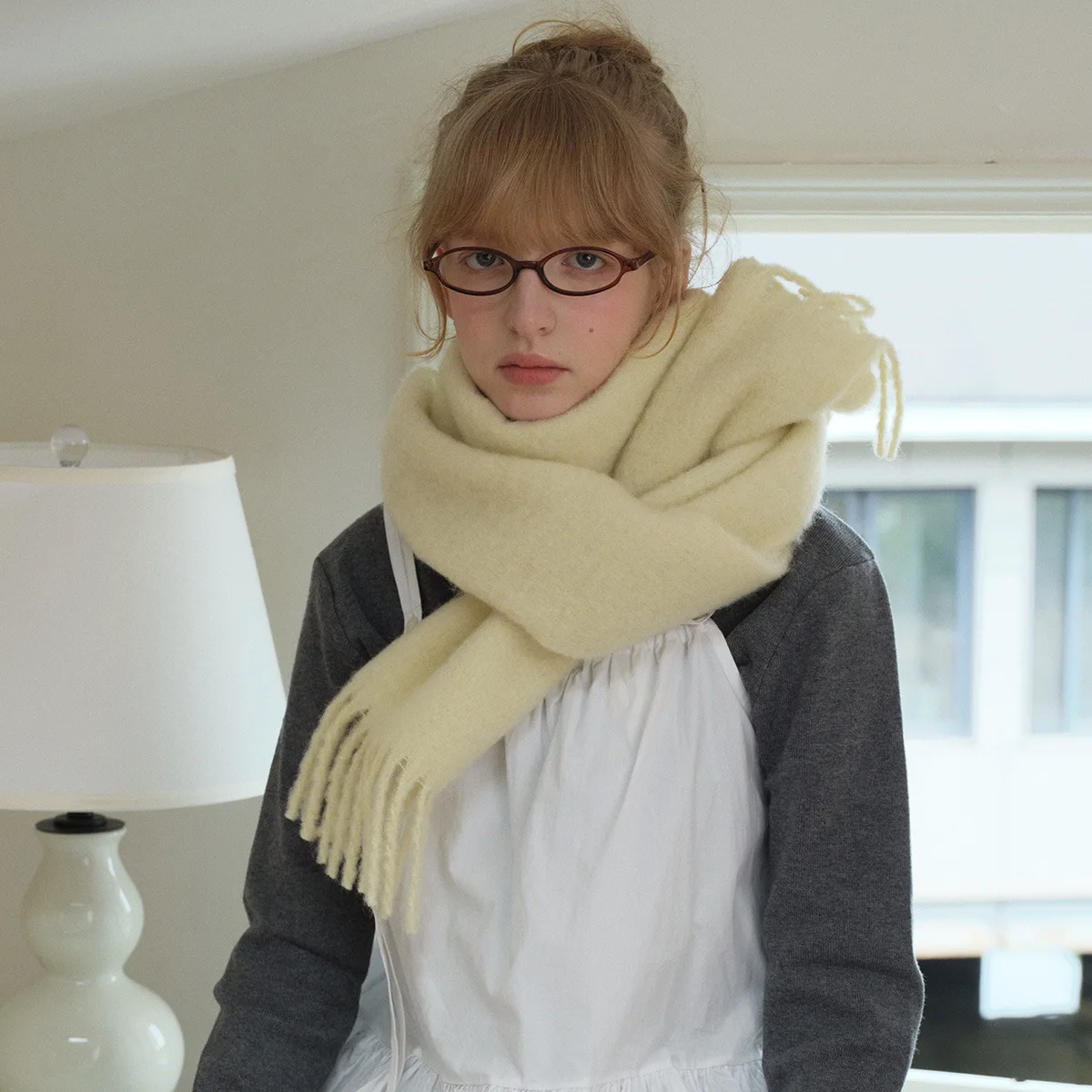 وشاح شرابة بلون سادة من مزيج الصوف بنسبة 25% للنساء، ناعم ودافئ وسميك على الطراز الكوري، غلاف شال أزرق أيسلندا #2