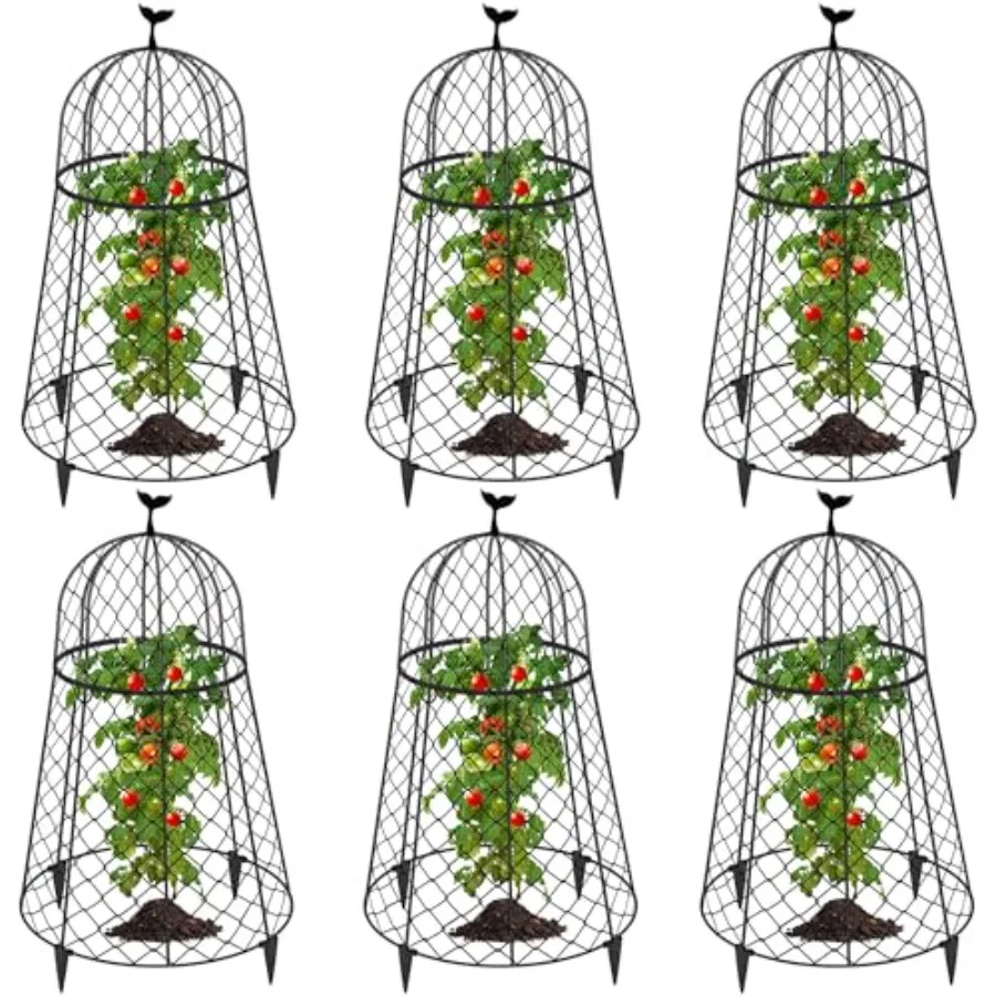 

Garden cloches for plant protection, black chicken wire material, 13 D x 20 H, 6-pack, durable animal and weather shield for se