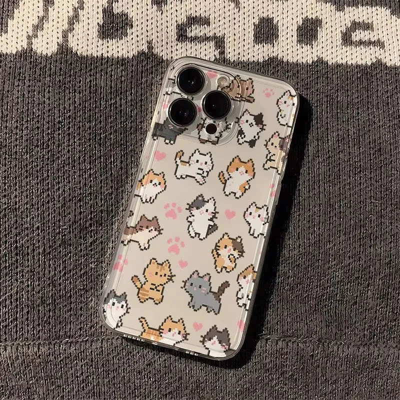 Cute Pixel Kitten Phone Case For Samsung Galaxy S26 S24 S22 S25 S23 Ultra Plus Shockproof Cover For Galaxy S25+ S24+ S23+ S26+