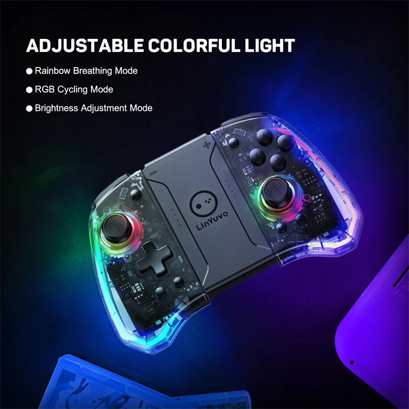 YS40 Joypad per interruttore riattivazione automatica trasparente con somatosensoriale a sei assi compatibile per Nintendo Switch/OLED Joypad