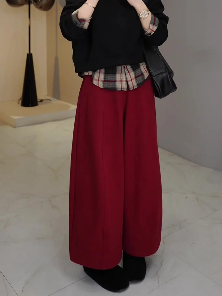 Thiened Fce Calças femininas de pernas largas retrô vermelhas quentes soltas para viagem Sle cintura alta corte reto Faion coreano
