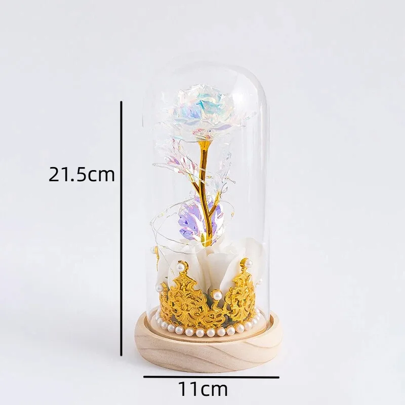 Artificial Flower Decoration Ornament Christmas Valentine'S Day Birthday Party Gift Transparent Cover Led Light Imitation Rose