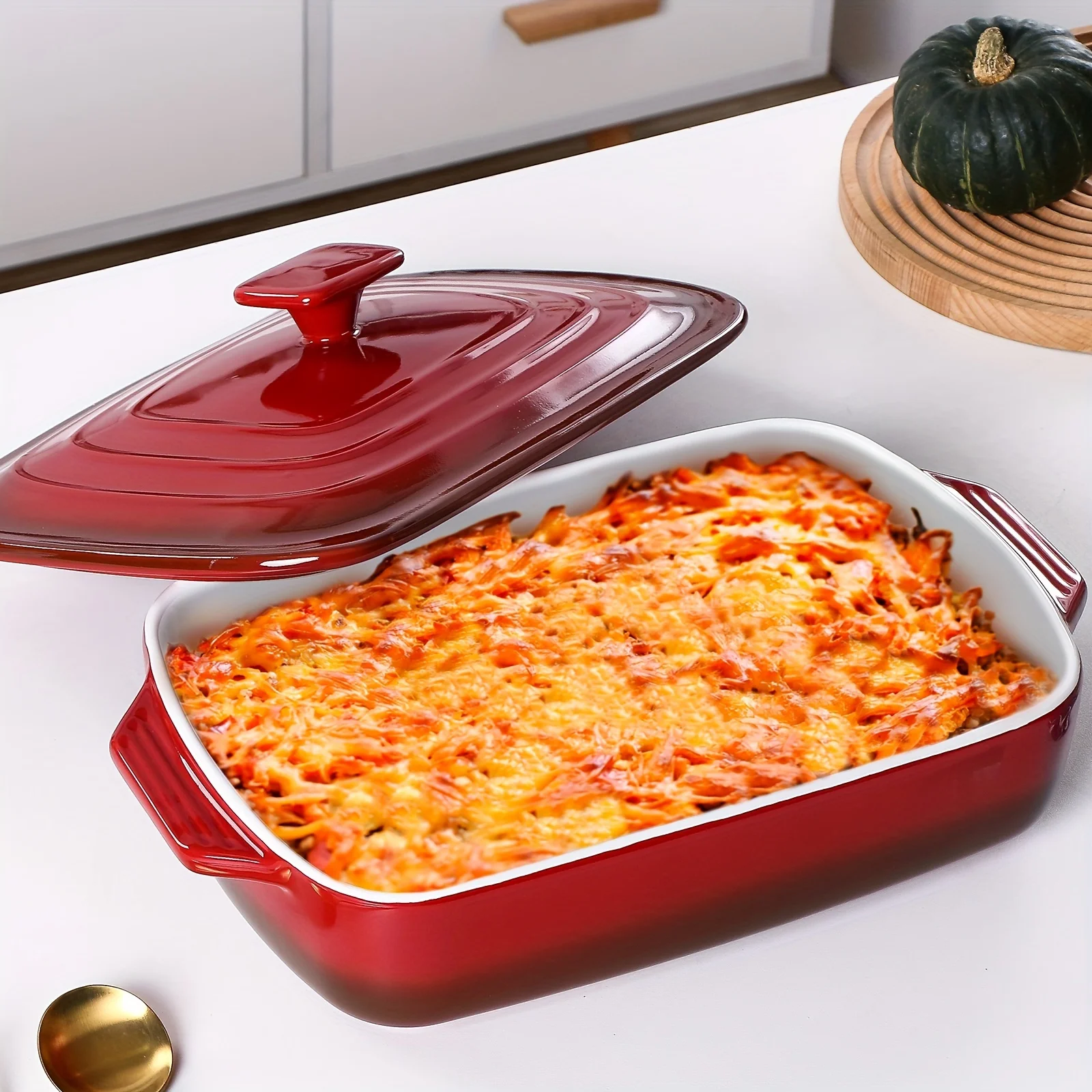 

Large Ceramic Casserole Dish with Lid, 4.0 Quart Covered Rectangular Stoneware Baking Dishes for Oven, Deep 9x13 Inch