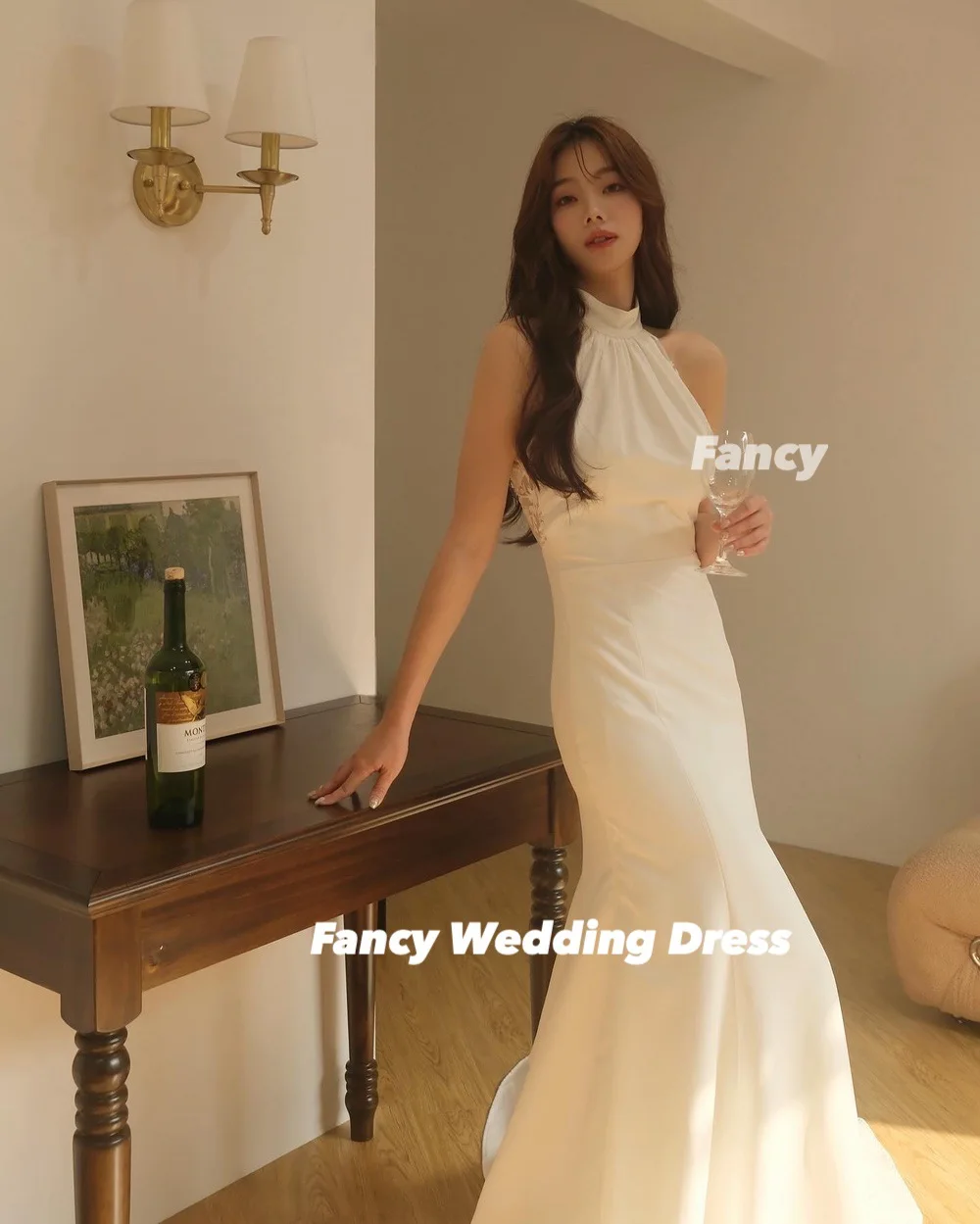 يتوهم جودة عالية الدانتيل كوريا فستان الزفاف حورية البحر الرقبة العالية مساء اللباس عودة البريدي الكرة ثوب الزفاف الجلباب حسب الطلب #5