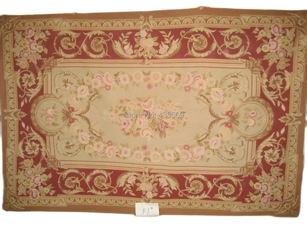 

Free shipping 6.56'x9.84' Aubusson rugs woolen aubusson rugs with Beige & Burgundy Roses design